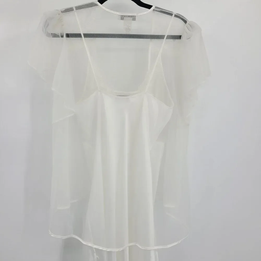 Vtg Val Mode Lingerie Peignoir Negligee Set Sheer Robe Mermaid‎ Gown White Sz S
